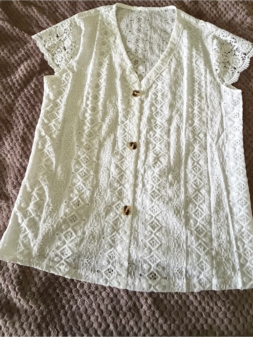 Women’s Lace Button-Front White Top